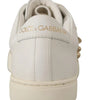 Dolce & Gabbana White Leather Gold Red Heart Sneakers Shoes