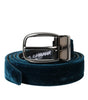Dolce & Gabbana Blue Velvet Leather Silver Metal Buckle Belt