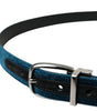 Dolce & Gabbana Blue Velvet Leather Silver Metal Buckle Belt