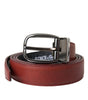 Dolce & Gabbana Brown Leather Silver Metal Buckle Belt Men