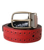 Dolce & Gabbana Red Perforated Leather Metal Buckle Belt Men
