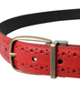 Dolce & Gabbana Red Perforated Leather Metal Buckle Belt Men