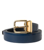 Dolce & Gabbana Blue Calf Leather Gold Metal Buckle Belt Men