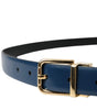 Dolce & Gabbana Blue Calf Leather Gold Metal Buckle Belt Men