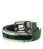 Dolce & Gabbana Green Leather Jacquard Silver Metal Buckle Belt