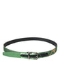Dolce & Gabbana Green Leather Jacquard Silver Metal Buckle Belt