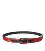 Dolce & Gabbana Red Leather Jacquard Silver Metal Buckle Belt