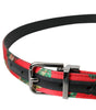 Dolce & Gabbana Red Leather Jacquard Silver Metal Buckle Belt