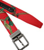 Dolce & Gabbana Red Leather Jacquard Silver Metal Buckle Belt