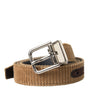 Dolce & Gabbana Brown Velvet Silver Metal Buckle Belt Men
