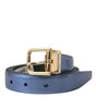 Dolce & Gabbana Metallic Blue Leather Gold Metal Buckle Belt