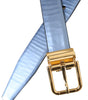 Dolce & Gabbana Metallic Blue Leather Gold Metal Buckle Belt
