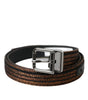 Dolce & Gabbana Gold Jacquard Stripes Silver Metal Buckle Belt