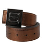 Dolce & Gabbana Metallic Bronze Leather Square Metal Buckle Belt