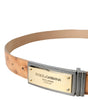 Dolce & Gabbana Beige Leather Gold Logo Engraved Buckle Belt