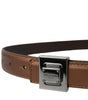 Dolce & Gabbana Bronze Leather Square Metal Buckle Belt