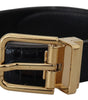 Dolce & Gabbana Black Exotic Leather Gold Metal Buckle Belt