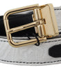 Dolce & Gabbana White Black Patchwork Gold Metal Buckle Belt