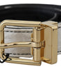 Dolce & Gabbana White Black Patchwork Gold Metal Buckle Belt