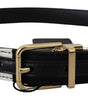 Dolce & Gabbana White Black Patchwork Gold Metal Buckle Belt