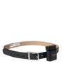 Dolce & Gabbana Black Leather Airpods Case Silver Buckle Belt
