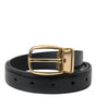Dolce & Gabbana Black Calf Leather Gold Metal Buckle Belt