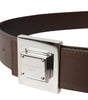 Dolce & Gabbana Brown Calf Leather Square Metal Buckle Belt