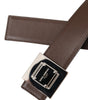 Dolce & Gabbana Brown Calf Leather Square Metal Buckle Belt