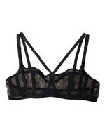 Dolce &amp; Gabbana Black Floral Lace Nylon Balconcino Bra Underwear
