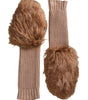 Dolce & Gabbana Brown Cashmere Knitted Fur Mid Arm Mitten Gloves