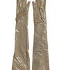 Dolce & Gabbana Beige Satin Crystal Elbow Length Gloves