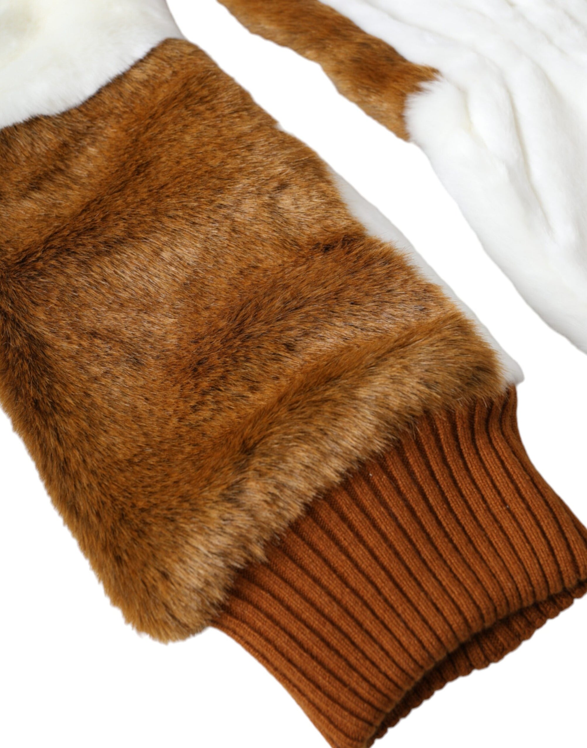Gants mitaines en fourrure tricotée acrylique marron et blanc Dolce &amp; Gabbana