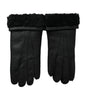 Dolce &amp; Gabbana Black Leather Fur Short Hands Gloves