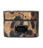 Dolce & Gabbana Brown Leopard Calf Leather Metal Logo Plaque Airpods Case