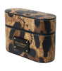 Dolce & Gabbana Brown Leopard Calf Leather Metal Logo Plaque Airpods Case