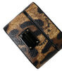 Dolce & Gabbana Brown Leopard Calf Leather Metal Logo Plaque Airpods Case