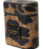 Dolce & Gabbana Brown Leopard Calf Leather Metal Logo Plaque Airpods Case