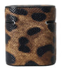 Dolce & Gabbana Brown Leopard Calf Leather Metal Logo Plaque Airpods Case