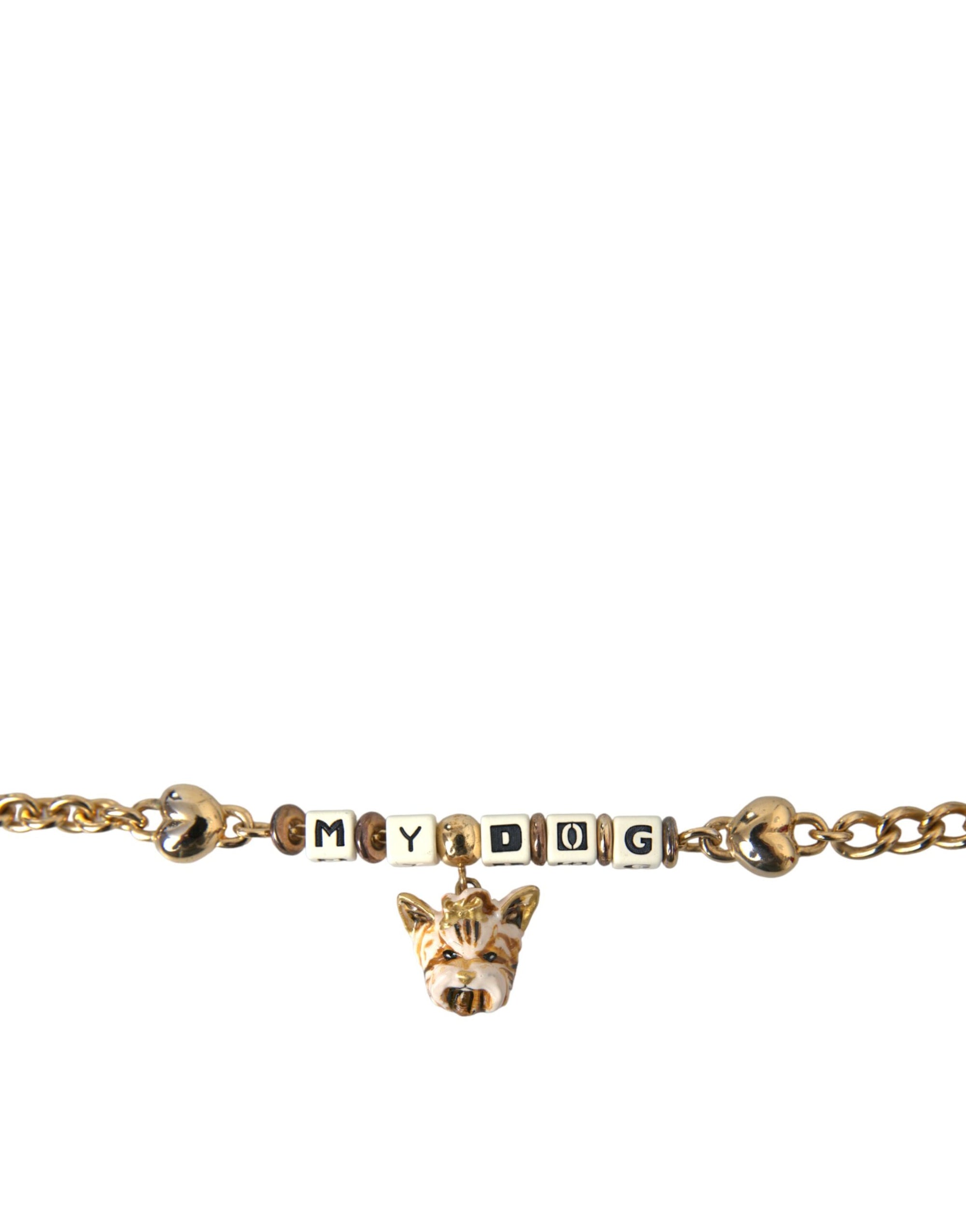 Dolce &amp; Gabbana Gold Tone Brass Chain MY DOG Heart Bracelet