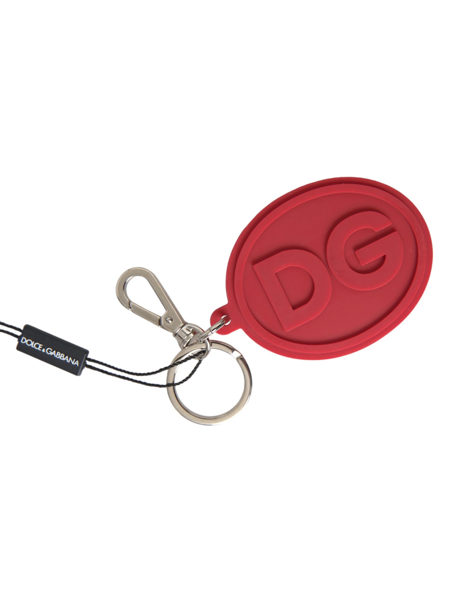 Porte-clés Dolce &amp; Gabbana en caoutchouc rouge avec logo DG en laiton argenté