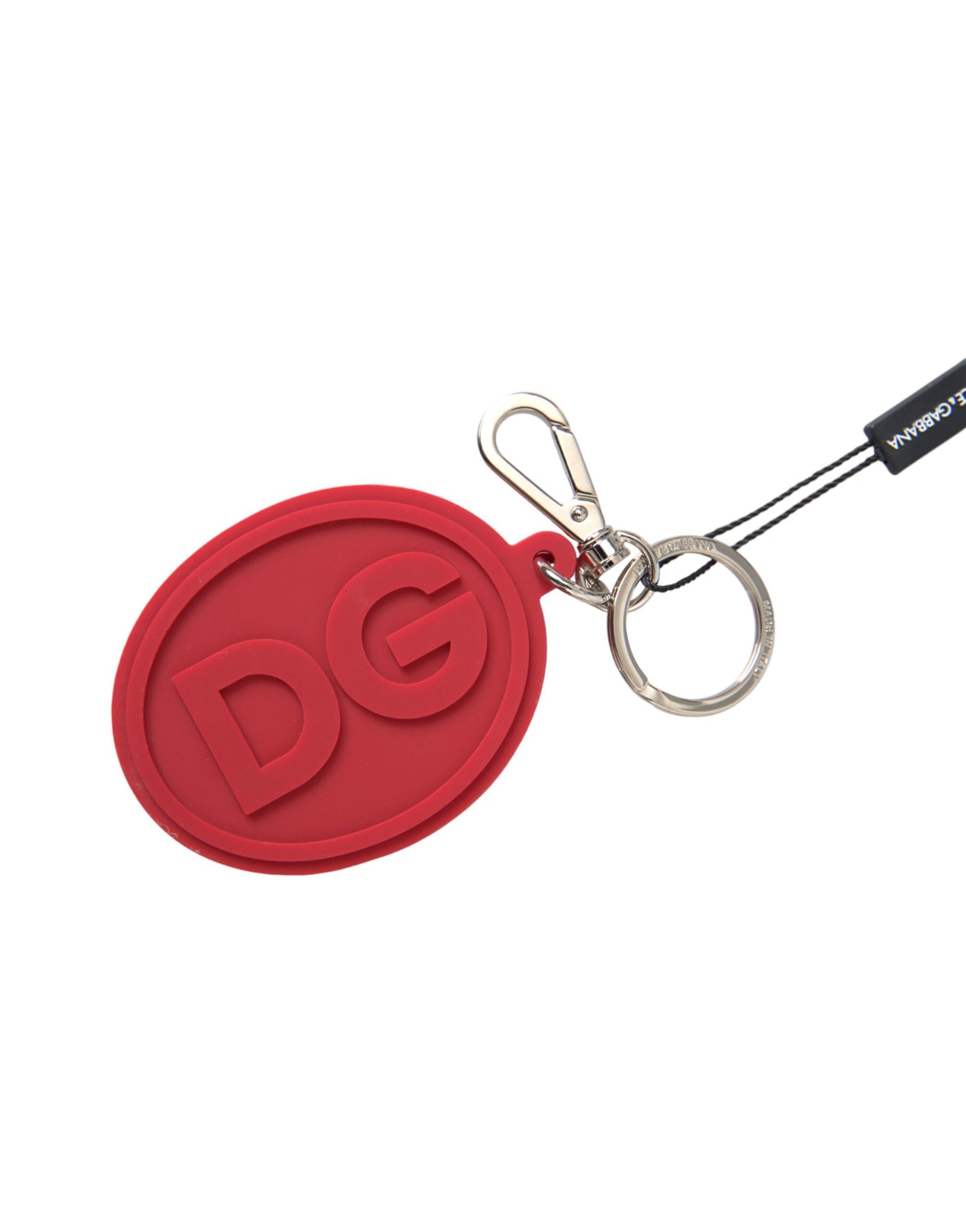 Porte-clés Dolce &amp; Gabbana en caoutchouc rouge avec logo DG en laiton argenté