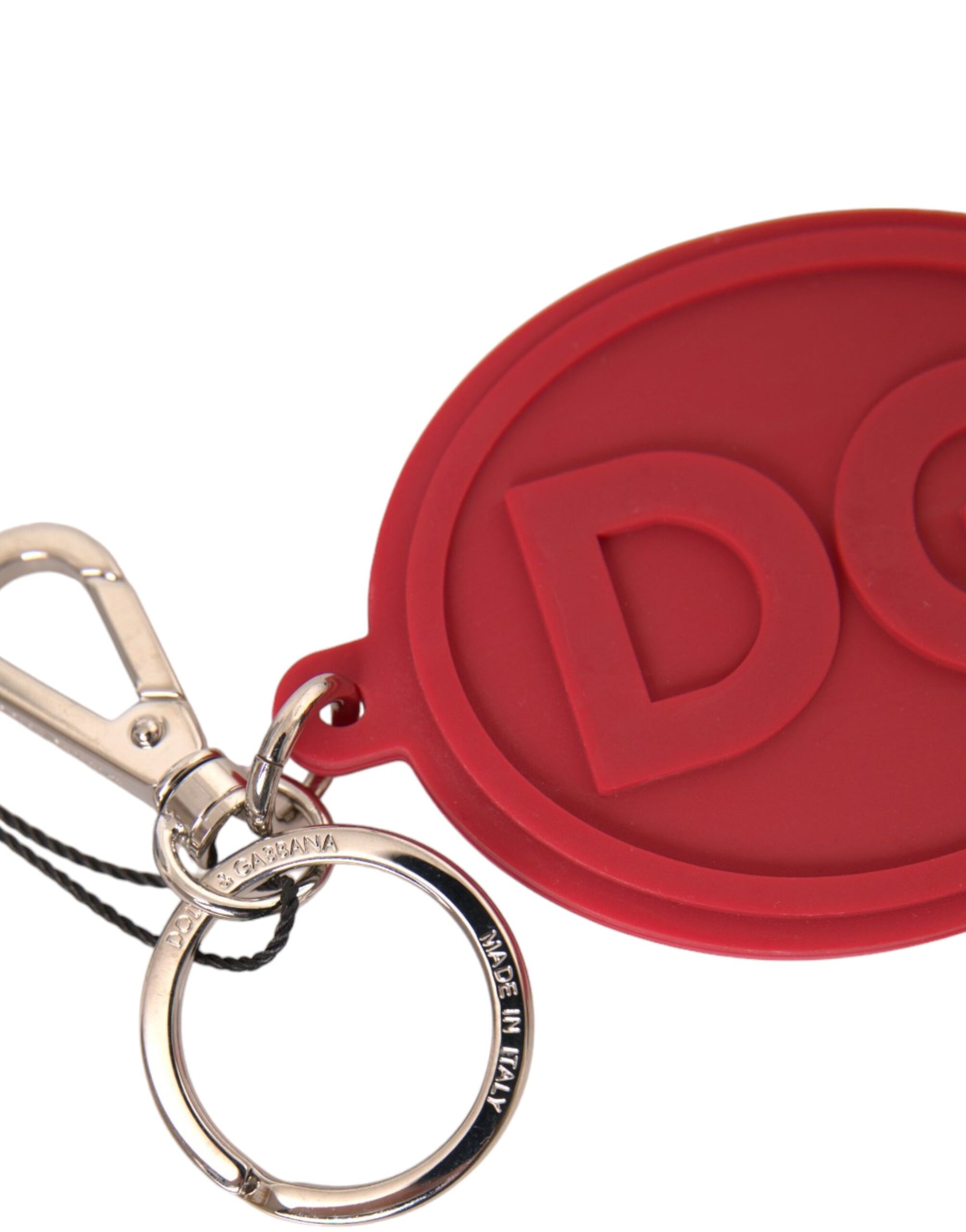 Porte-clés Dolce &amp; Gabbana en caoutchouc rouge avec logo DG en laiton argenté