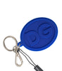 Dolce &amp; Gabbana Blue Rubber DG Logo Silver Brass Metal Keyring Keychain