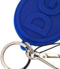 Dolce &amp; Gabbana Blue Rubber DG Logo Silver Brass Metal Keyring Keychain