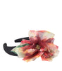 Dolce & Gabbana Rose Pink Silk Floral Black Tiara Women Hairband Diadem