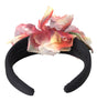 Dolce & Gabbana Rose Pink Silk Floral Black Tiara Women Hairband Diadem
