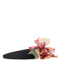 Dolce & Gabbana Rose Pink Silk Floral Black Tiara Women Hairband Diadem