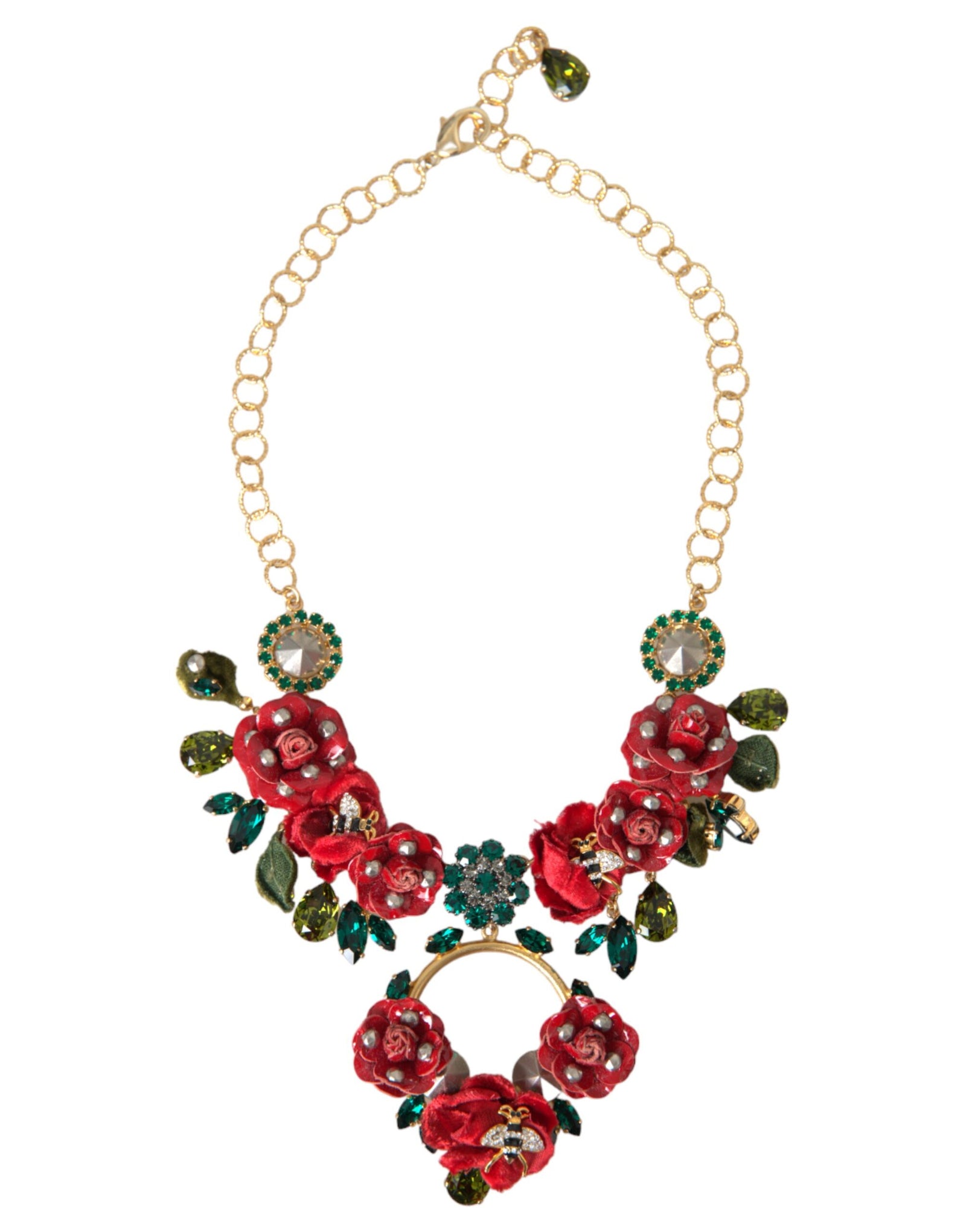 Collier Dolce & Gabbana avec pendentif en cristal et pétales de rose et chaîne à maillons en laiton doré