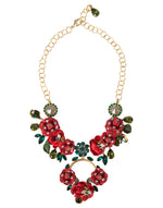 Dolce &amp; Gabbana Gold Brass Link Chain RosePetal Crystal Pendant Necklace