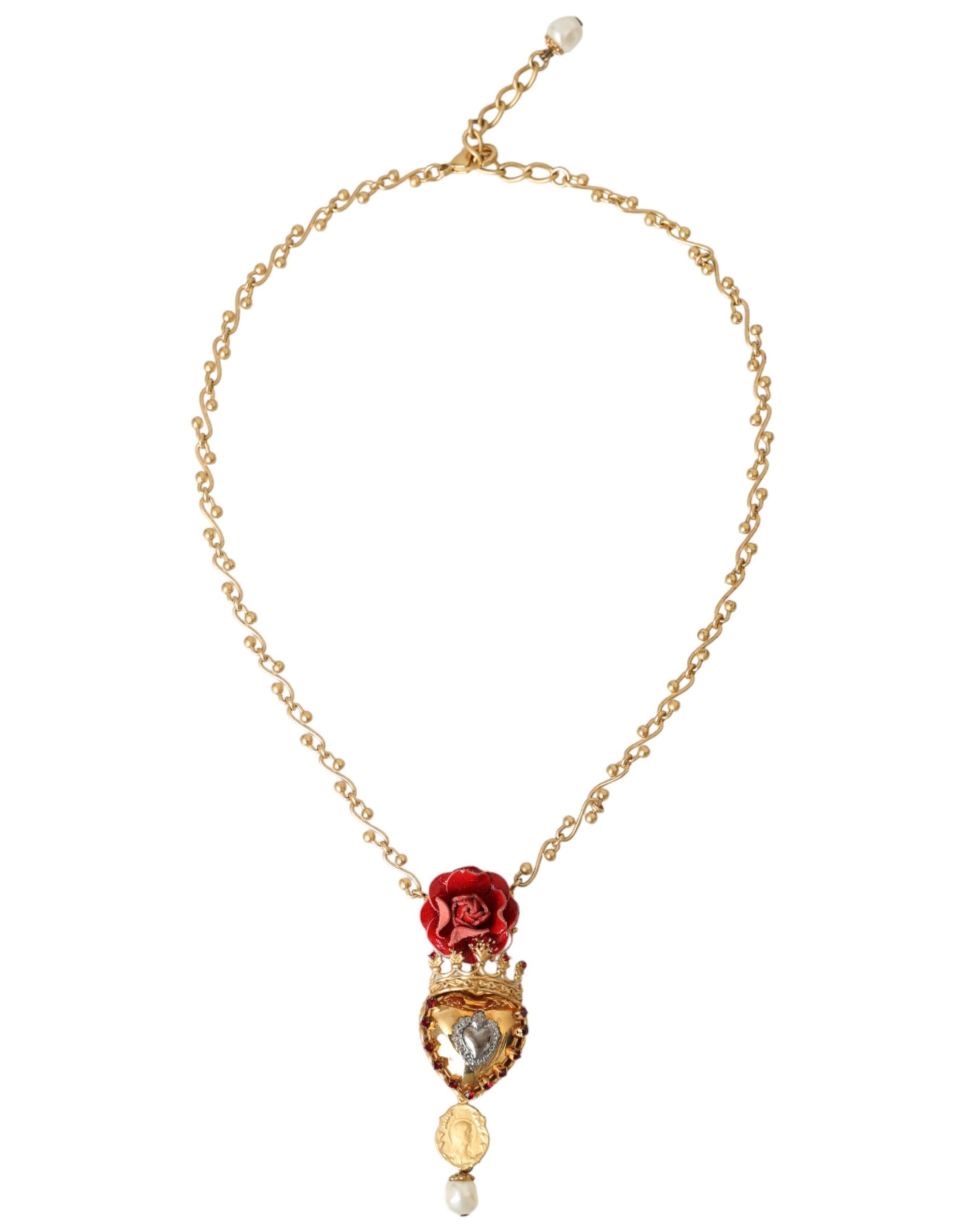 Collier Dolce & Gabbana en laiton doré avec pendentif en cristal rose Sacré-Cœur